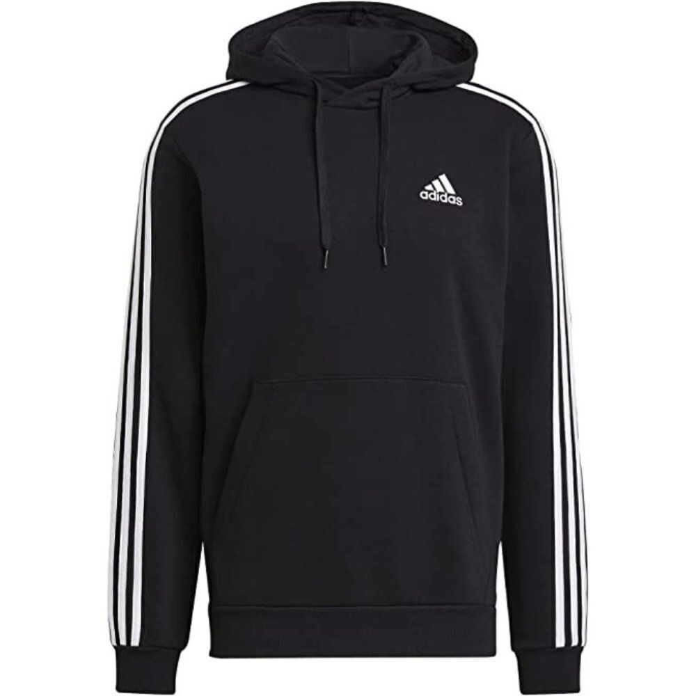 Adidas Women's Blac & White Essentials Fleece 3-Stripes Hoodie Sweatshir…